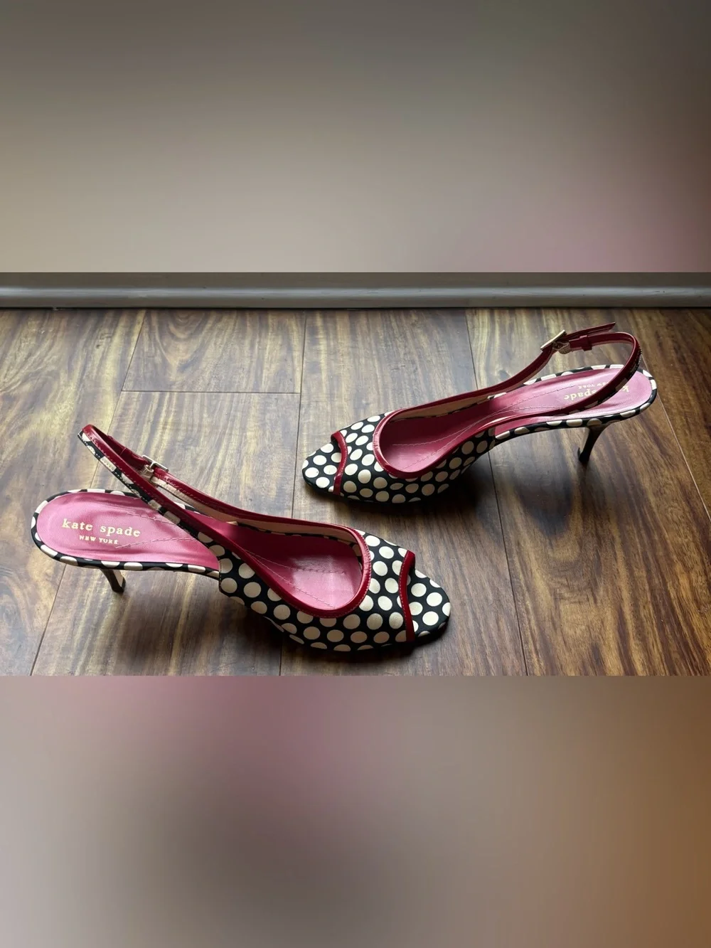 Kate Spade NY Black & White Fabric slingback peep-toe heels Women’s 9.5